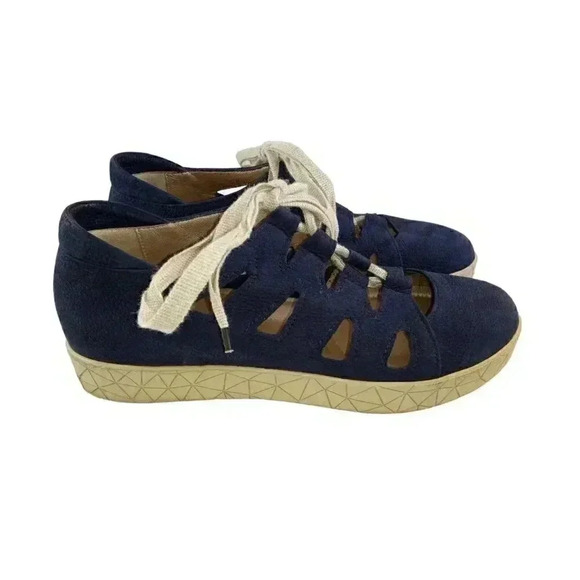 BeautiFeel Sandals Womens 37 Blue Beige Fisherman Lace Up Closed Toe - Picture 1 of 10